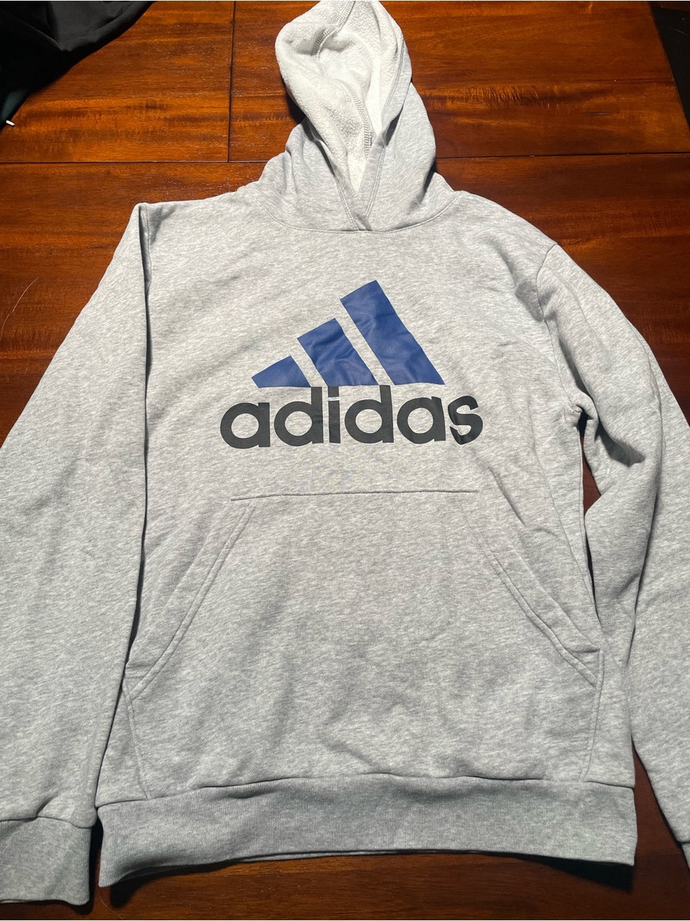 adidas Light Gray Hoodie with Blue Logo